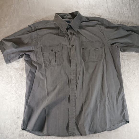 Basic Editions Button Down Shirt Short Sleeve Men's XL Gray Casual - Picture 1 of 5